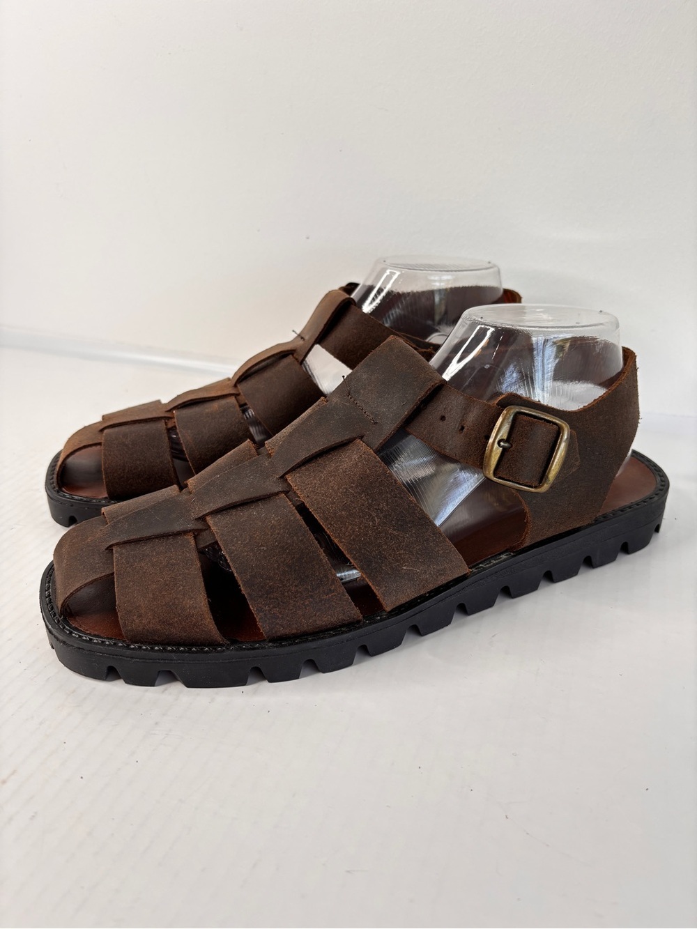 Northwest Territory Brown Leather Fisherman Sandals Mens Sz 10 Woven Rugged Sole - Picture 8 of 16